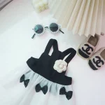 frenchies community black and white bridal dog dress with rose